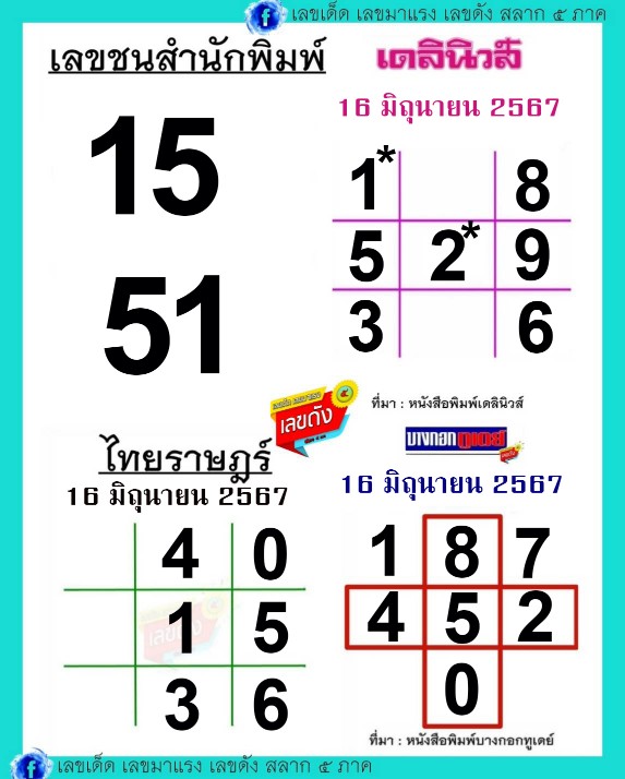 หวยไทยรัฐเลขเด็ดไทยราษฎร์เดลินิวส์บางกอกทูเดย์